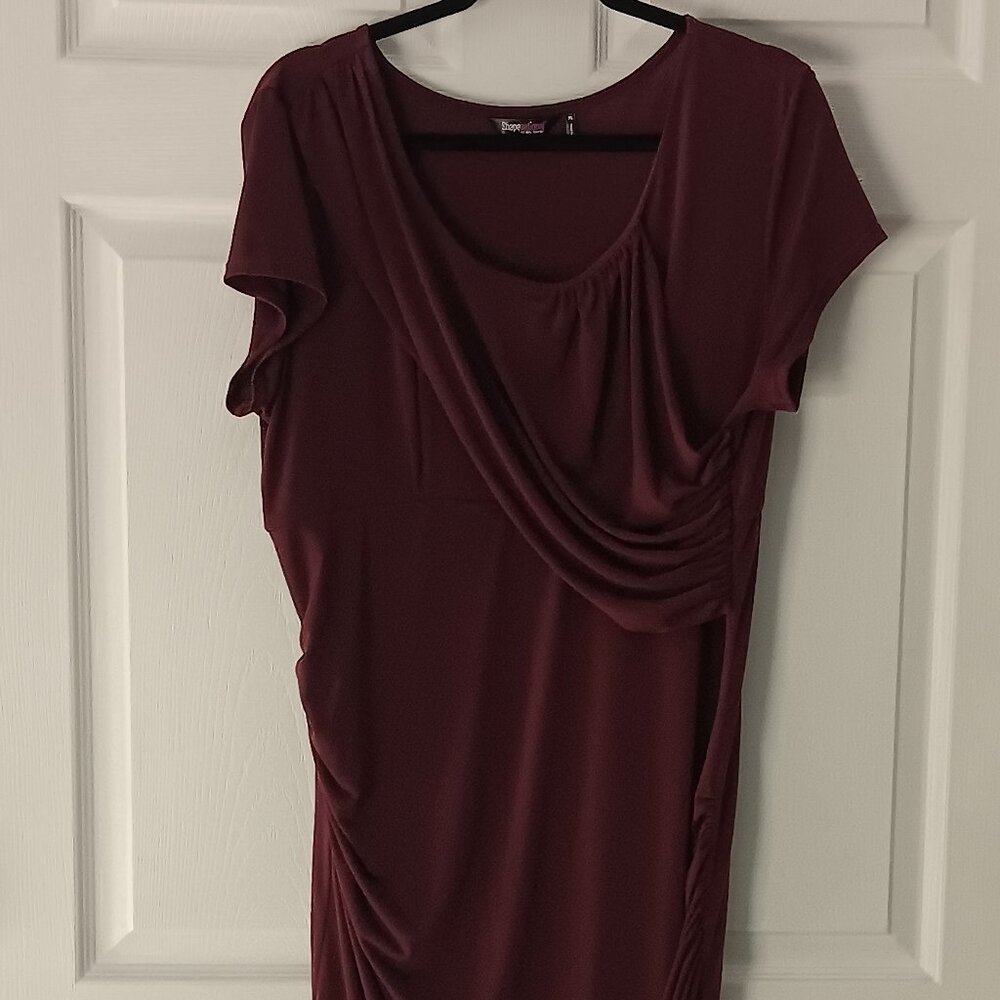 Shapesational Women's Burgandy Dress Size XL Midi Short Sleeve Body Forming - Picture 2 of 6